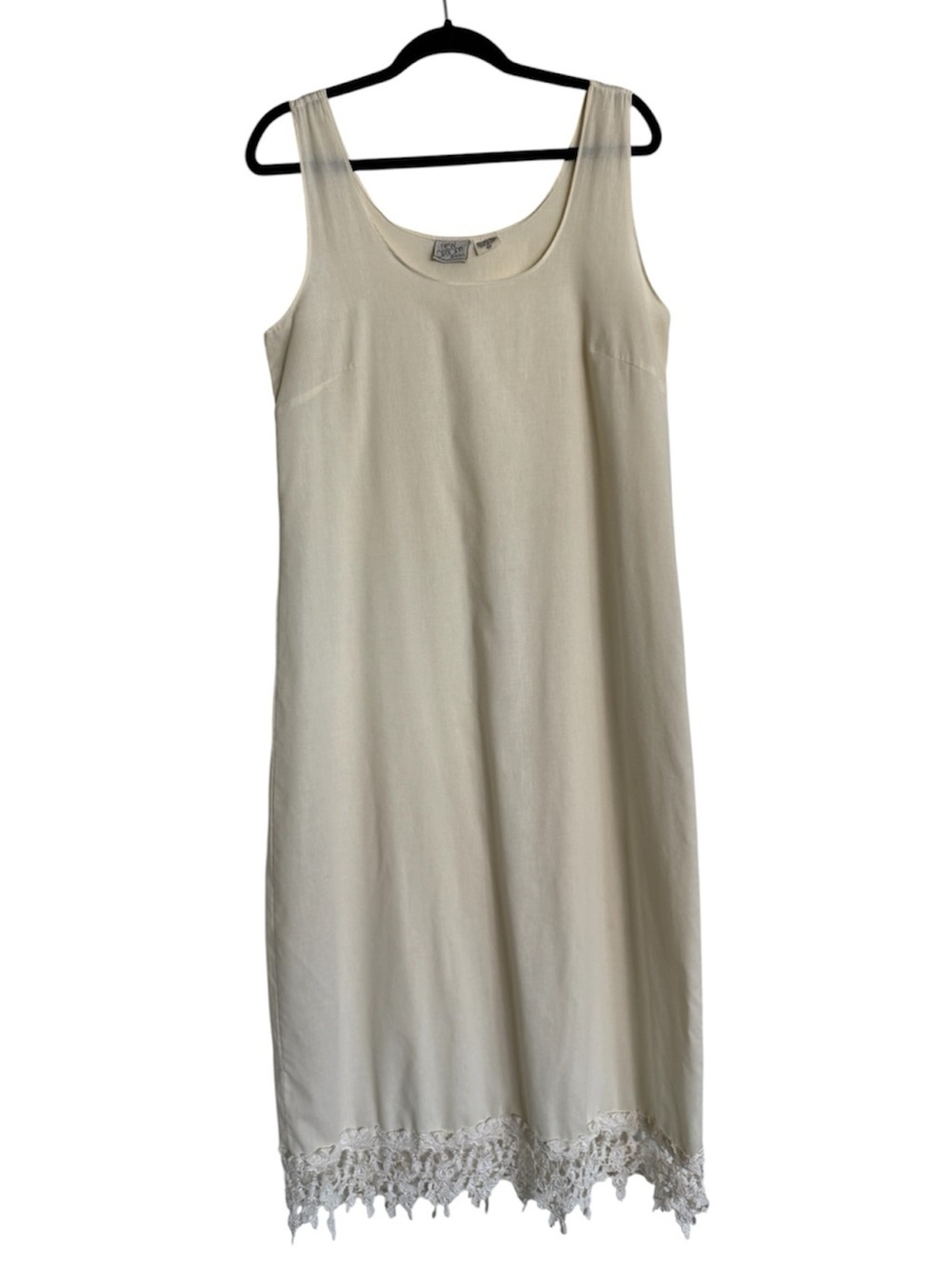 NEW OPTIONS by G.S.F.I. Vtg Cream Midi Shift Dress Lace Hem - Med - Made in USA